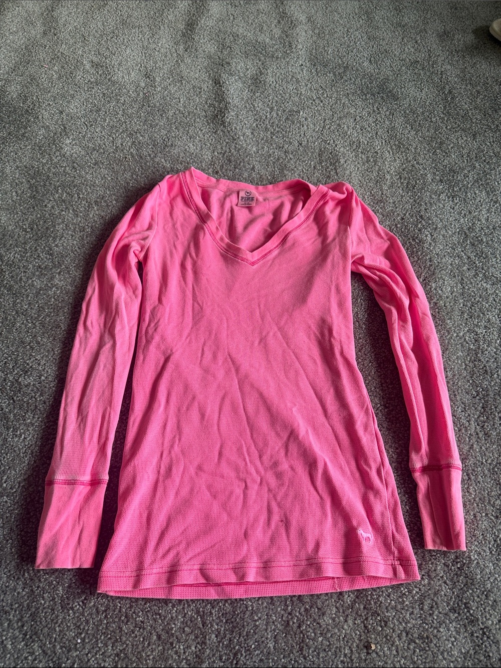 PINK Victoria's Secret Long Sleeve V-Neck Tee - Bright Pink